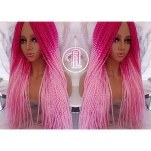 Light Hot Pink Mermaid Princess Wig Box Braids braided Lace Part wig extensions